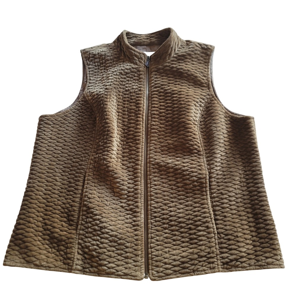 Madison Hill Women's Quilted Textured Zip Up Vest Size XL Plus Brown‎ Sleeveless